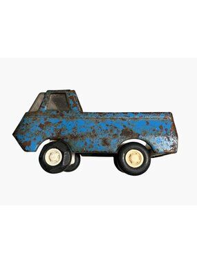 Vintage Tonka Blue Metal Pickup Truck Toy With Plastic Bed And Wheels